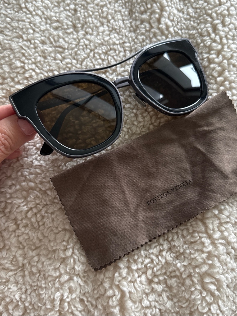Bottega Veneta Black Cat-Eye Sunglasses with Dark Lenses